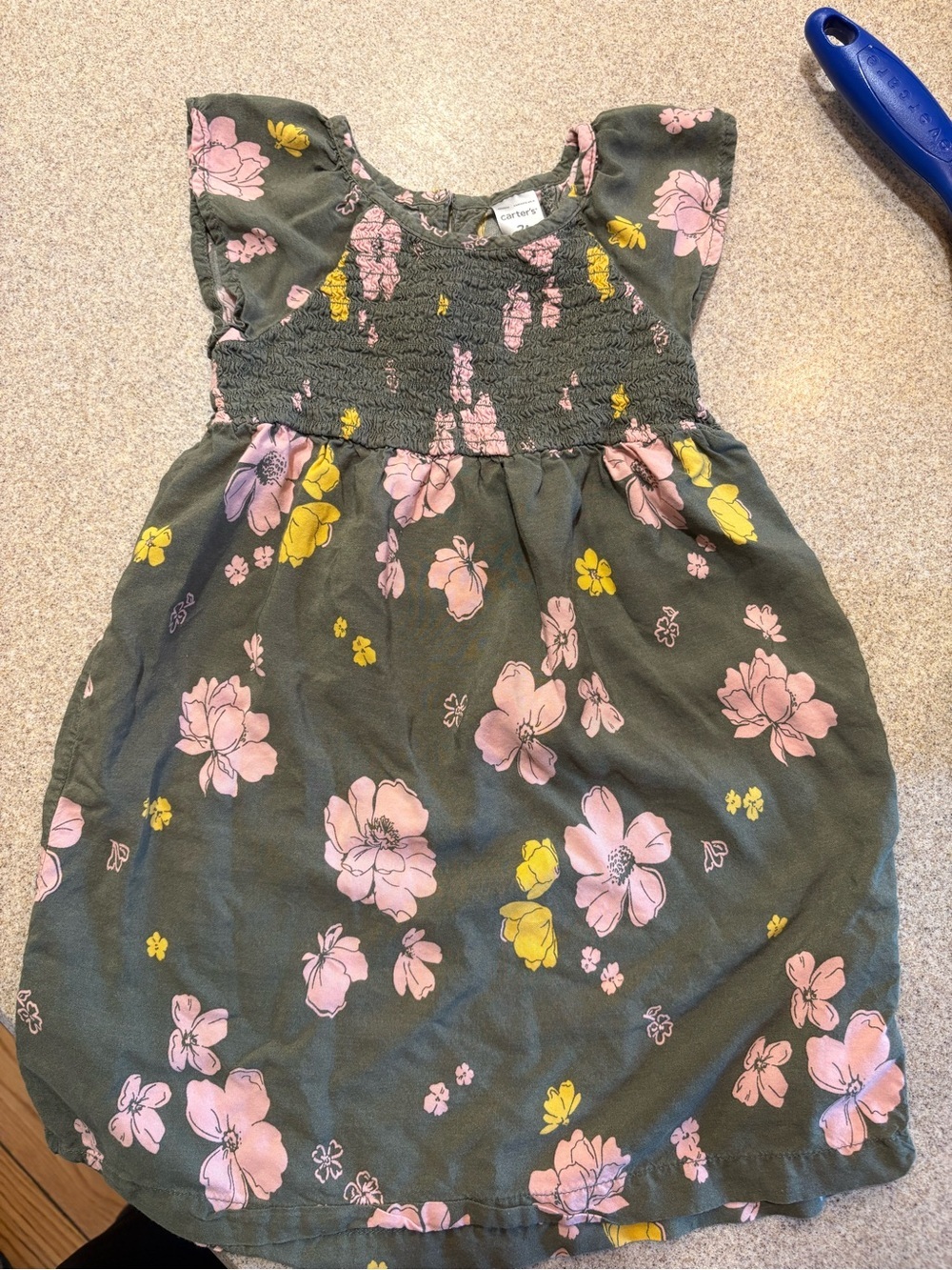 Carter's Green Floral Smocked Girls Dress - Pink & Yellow Flowers 3T